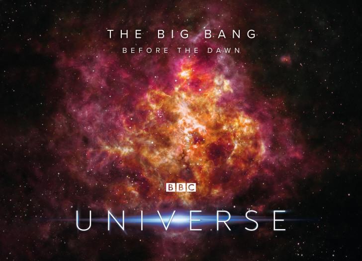 Astronomical background with colorful space nebula and starfield (image contenant le titre du documentaire en anglais)